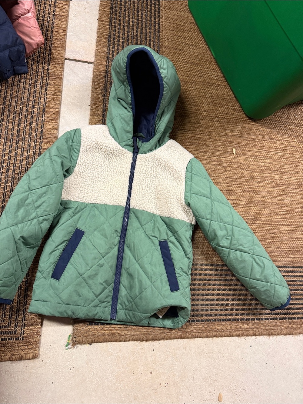 Crewcuts Navy Lined Jacket with Green Loop Detail